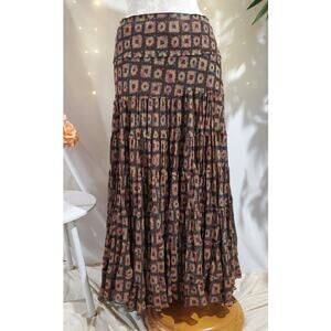 Vtg Jones New York 100% Silk Boho Floral Print Tiered Maxi Hippie Skirt Size 8